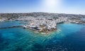 Beautiful, panoramic aerial view of Mykonos island town Royalty Free Stock Photo