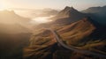 Beautiful panoramic aerial view of a winding road in the mountains