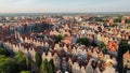 Beautiful panoramic architecture of old town in Gdansk, Poland at sunrise. Aerial view drone pov. Landscape cityscape Royalty Free Stock Photo