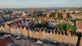 Beautiful panoramic architecture of old town in Gdansk, Poland at sunrise. Aerial view drone pov. Landscape cityscape Royalty Free Stock Photo