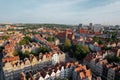 Beautiful panoramic architecture of old town in Gdansk, Poland at sunrise. Aerial view drone pov. Landscape cityscape Royalty Free Stock Photo