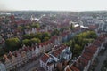 Beautiful panoramic architecture of old town in Gdansk, Poland at sunrise. Aerial view drone pov. Landscape cityscape Royalty Free Stock Photo