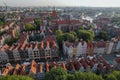 Beautiful panoramic architecture of old town in Gdansk, Poland at sunrise. Aerial view drone pov. Landscape cityscape Royalty Free Stock Photo