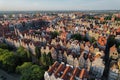 Beautiful panoramic architecture of old town in Gdansk, Poland at sunrise. Aerial view drone pov. Landscape cityscape Royalty Free Stock Photo