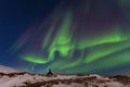 Beautiful panoramic Aurora Borealis or better known as The Northern Lights for background view in Iceland, Jokulsarlon Royalty Free Stock Photo