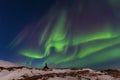 Beautiful panoramic Aurora Borealis or better known as The Northern Lights for background view in Iceland, Jokulsarlon