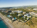 A beautiful panoramic drone top view of Okurcalar green resort territory in the Alanya region of Turkey. The hotels Royalty Free Stock Photo