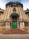 Beautiful panoramic image of entrance door and stone stairs at the old dominican cathedral at Lviv, Ukraine Royalty Free Stock Photo