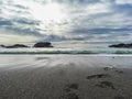Beautiful panoramic landscape of a beach at pacific ocean Royalty Free Stock Photo