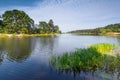 Beautiful panoramic landscape of the lake at sunny day. Royalty Free Stock Photo