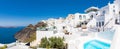 Beautiful panoramic landscape, picturesque town in Santorini, wonderful scenery on the mediterranean sea