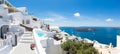 Beautiful panoramic landscape, picturesque town in Santorini, wonderful scenery on the mediterranean sea
