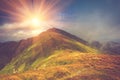 Beautiful panoramic mountain landscape at sunset. Royalty Free Stock Photo