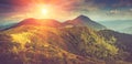 Beautiful panoramic mountain landscape at sunset. Royalty Free Stock Photo