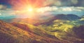 Beautiful panoramic mountain landscape at sunset. Royalty Free Stock Photo