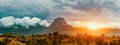 Beautiful panoramic mountain landscape at sunset in Northern Cyprus. Mountain scenic view. Royalty Free Stock Photo