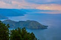 Beautiful Panoramic nature view of lake Toba from Berastagi, Medan, Indonesia Royalty Free Stock Photo