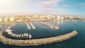 Beautiful panoramic photo of marina and Phinikoudes beach in Larnaca, Cyprus Royalty Free Stock Photo