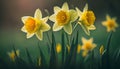 Yellow Daffodils Flowers closeup on green background Royalty Free Stock Photo