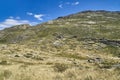 Beautiful panoramic summer steppe landscape of stone mountains