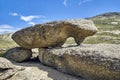 Beautiful panoramic summer steppe landscape of stone mountains