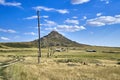 Beautiful panoramic summer steppe landscape of stone mountains