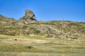 Beautiful panoramic summer steppe landscape of stone mountains