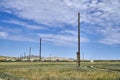 Beautiful panoramic summer steppe landscape of stone mountains