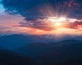 Beautiful panoramic sunset in the mountains landscape. Royalty Free Stock Photo