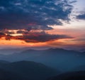 Beautiful panoramic sunset in the mountains landscape. Royalty Free Stock Photo