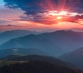 Beautiful panoramic sunset in the mountains landscape. Royalty Free Stock Photo