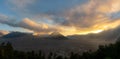 Beautiful Panoramic sunset view of Bromo active volcano in Bromo Tengger Semeru National Park,  East Java, Indonesia Royalty Free Stock Photo