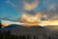 Beautiful Panoramic sunset view of Bromo active volcano in Bromo Tengger Semeru National Park,  East Java, Indonesia Royalty Free Stock Photo