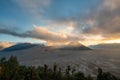 Beautiful Panoramic sunset view of Bromo active volcano in Bromo Tengger Semeru National Park,  East Java, Indonesia Royalty Free Stock Photo