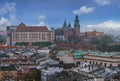 Panoramic cityview of Krakow on Wawel castle and cathedral