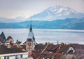 Beautiful panoramic top view on rooftops in the old town of Zug, Switzerland