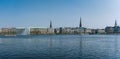 Beautiful panoramic view Alster lake with fountain