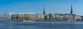 Beautiful panoramic view Alster lake with fountain