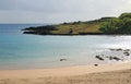 Beautiful Panoramic View of Anakena Beach on Easter Island, Pacific Ocean, Chile, South America Royalty Free Stock Photo