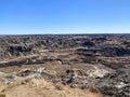 A beautiful panoramic view of the badlands in Dinosaur provincial park, Alberta, Canada.  Full of valleys of hoodoos and coulees. Royalty Free Stock Photo