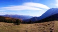 Panoramic view of Baiului and Bucegi mountains in autumn season Royalty Free Stock Photo