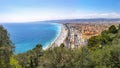 Beautiful panoramic view of beach in City of Nice, Cote d'Azure, Royalty Free Stock Photo