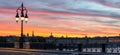 Beautiful panoramic view of Bordeaux city and the Stone Bridge at sunset time, France.