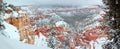 Beautiful panoramic view of Bryce canyon Nationalpark with snow in Winter with red rocks / Utah / USA