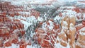 Beautiful panoramic view of Bryce canyon Nationalpark with snow in Winter with red rocks / Utah / USA