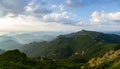 Beautiful panoramic view of Ceahlau Massif from the top of Toaka Peak. Carpathians, Romania