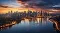 Beautiful panoramic view of the city of Shanghai at sunset