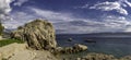 Beautiful panoramic view of empty Brela rocky beach. Makarska Riviera in Dalmatia region of Croatia. Royalty Free Stock Photo