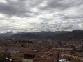 Beautiful panoramic view of famous city Cusco peru, south america. peruvian civilization panorama, historic center of town with