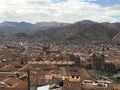 Beautiful panoramic view of famous city Cusco peru, south america. peruvian civilization panorama, historic center of town with Royalty Free Stock Photo